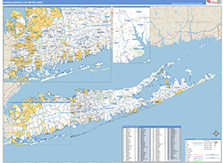 Nassau-Suffolk Metro Area Wall Map Basic Style 2026
